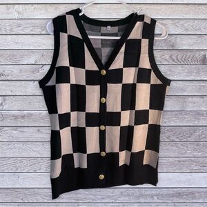 NWT Black an Tan Checkered Vest with Gold anchor Buttons Medium